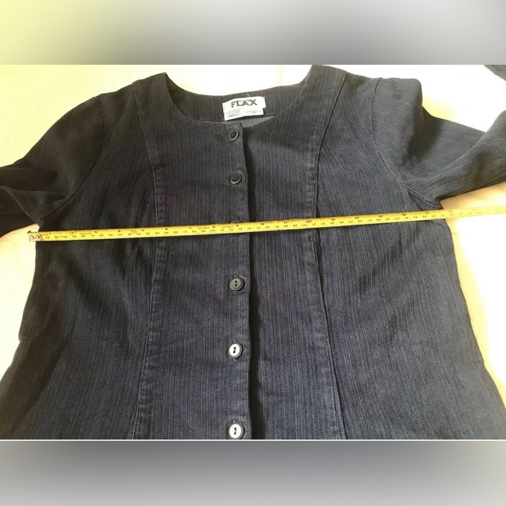 FLAX Queens Top Blazer Womens S (6-8) Navy Stretch Twill Button front minimalist - Picture 7 of 11